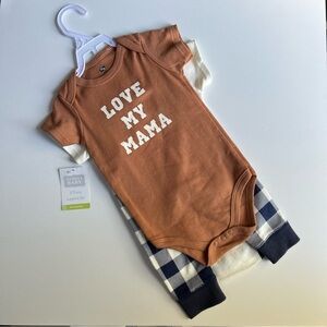 Hudson Baby Boys Cotton Bodysuit and Pant Set Brown Navy Mamas Short-Sleeve 6-9M